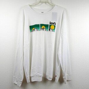 Levi's Logo T-Shirt Men's Size 2XL White Long Sleeve Cotton Mountain Theme